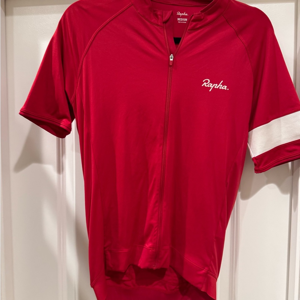 Rapha Red Cycling Jersey with White Sleeve Stripe